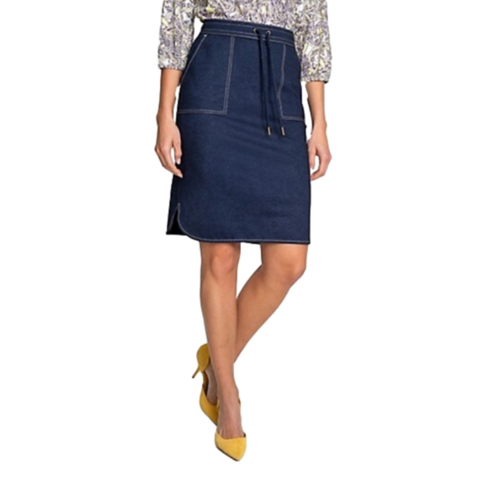 OLSEN (EU Brand) Denim-look Pencil Skirt, Drawstring Waist, Pockets, US4 XS, EUC